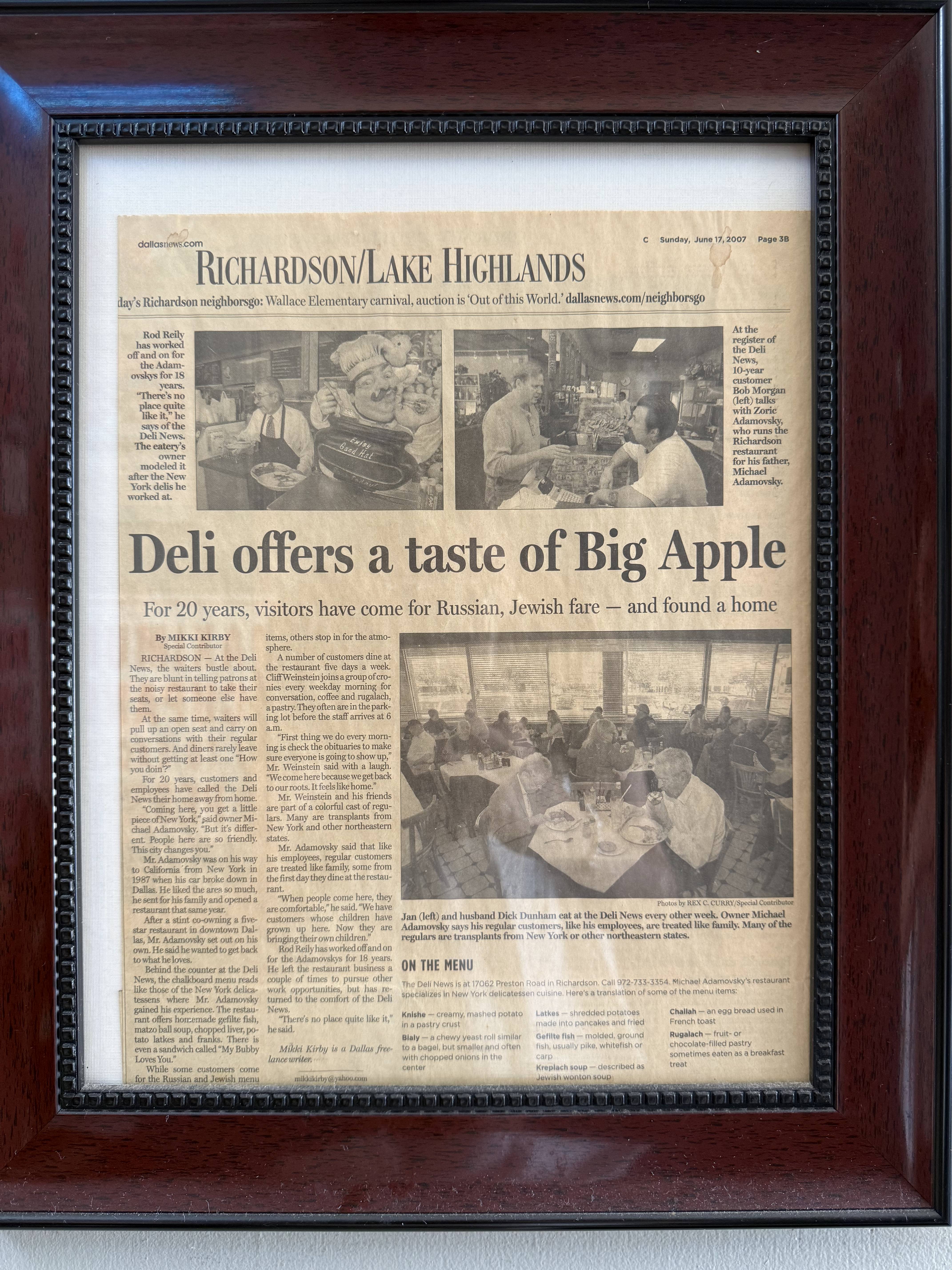 Dallas News article about Deli News